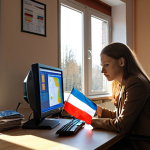 **

A serious environmental specialist in an office at a *gmina* (municipality) in Poland, reviewing environmental monitoring data on a computer. Sunlight streams through the window, highlighting the Polish flag on the desk. Focus on the professional yet bureaucratic setting.

**