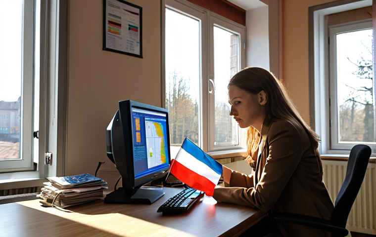 **

A serious environmental specialist in an office at a *gmina* (municipality) in Poland, reviewing environmental monitoring data on a computer. Sunlight streams through the window, highlighting the Polish flag on the desk. Focus on the professional yet bureaucratic setting.

**